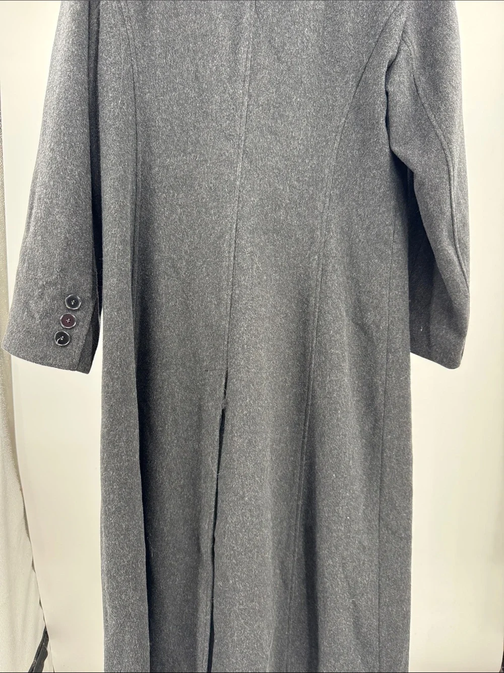 Anne Klein black dark Charcoal Gray Tailored Trench car Coat 100% wool winter